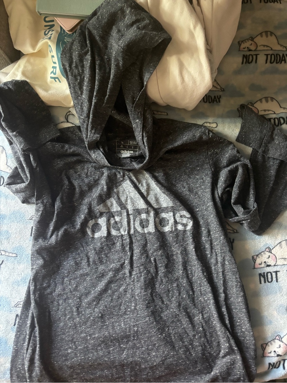adidas Charcoal Gray Hooded Tee with Logo